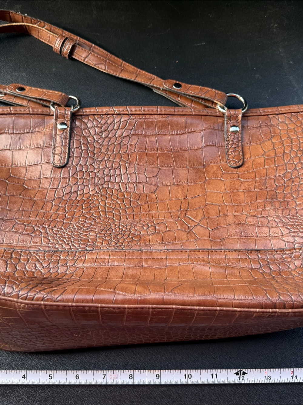 Bueno Croc-Embossed Brown Leather Tote Bag